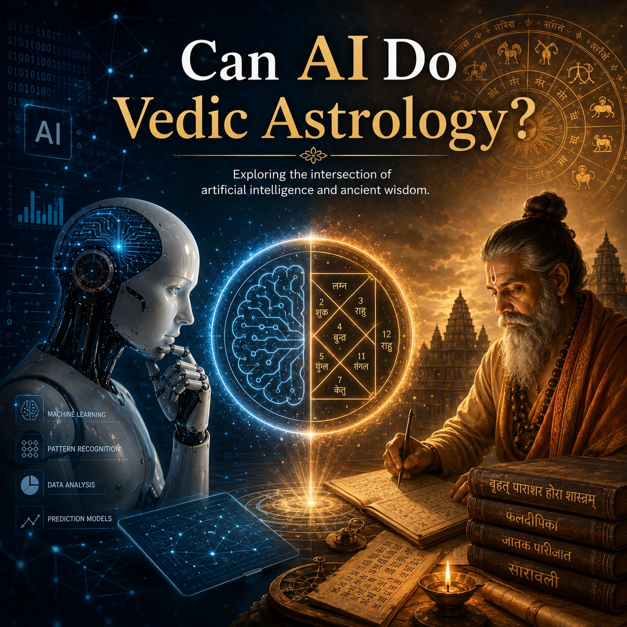 AI robot versus Vedic astrologer studying kundali, can AI do Vedic astrology comparison