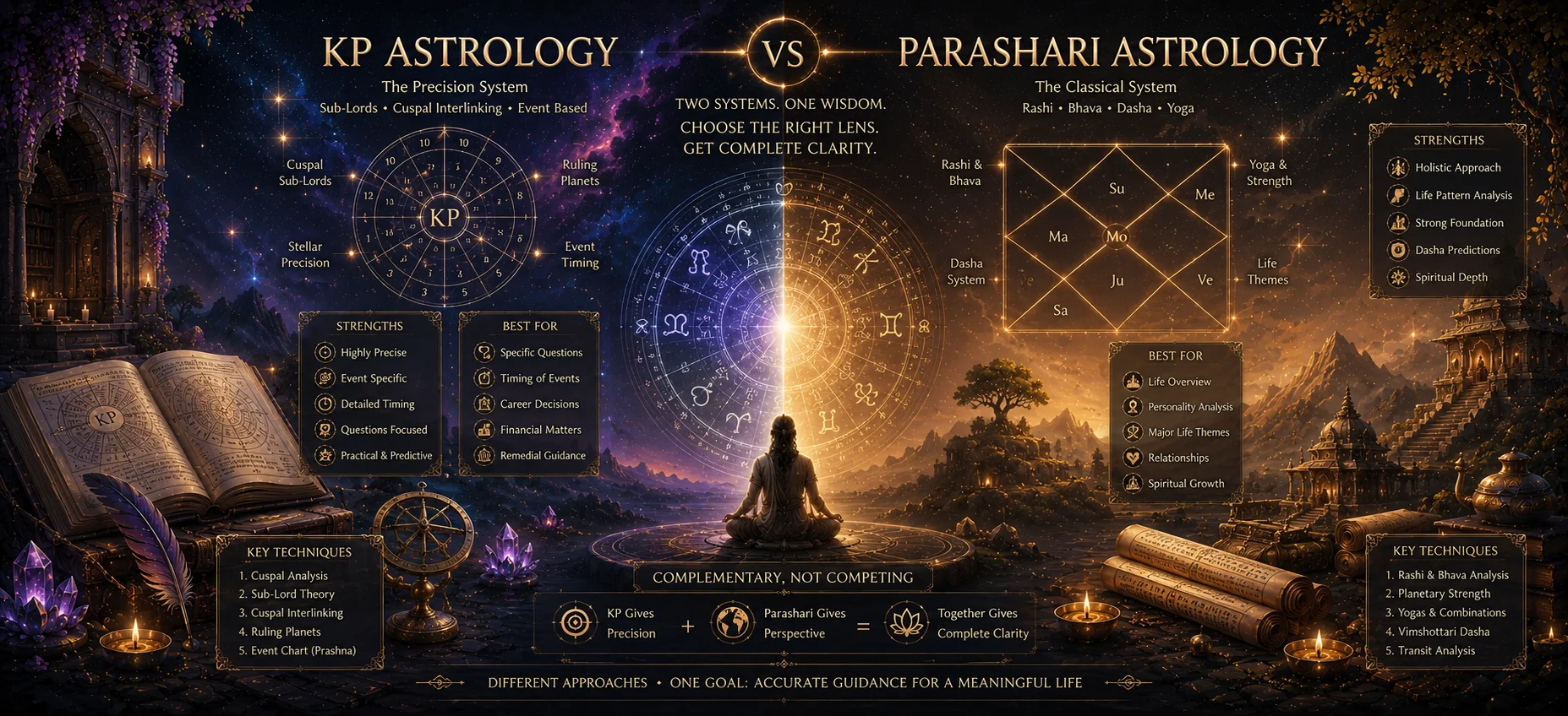 KP astrology vs Parashari Jyotish comparison Vedic astrology systems