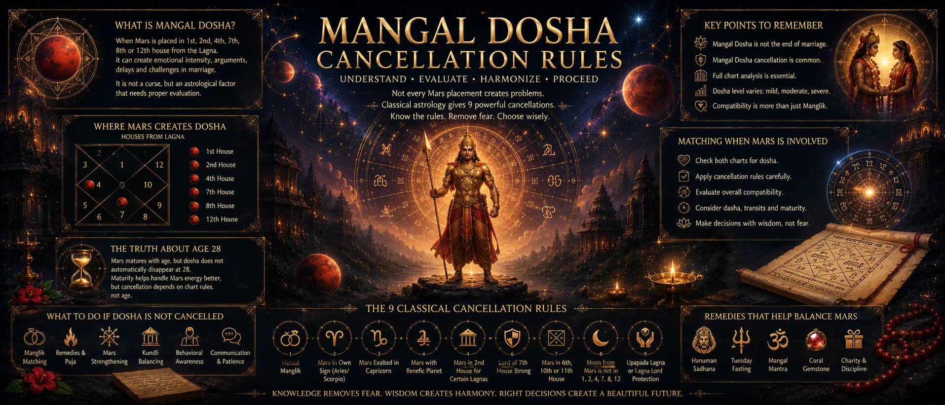 Mangal Dosha cancellation rules Mars dosha Vedic astrology marriage