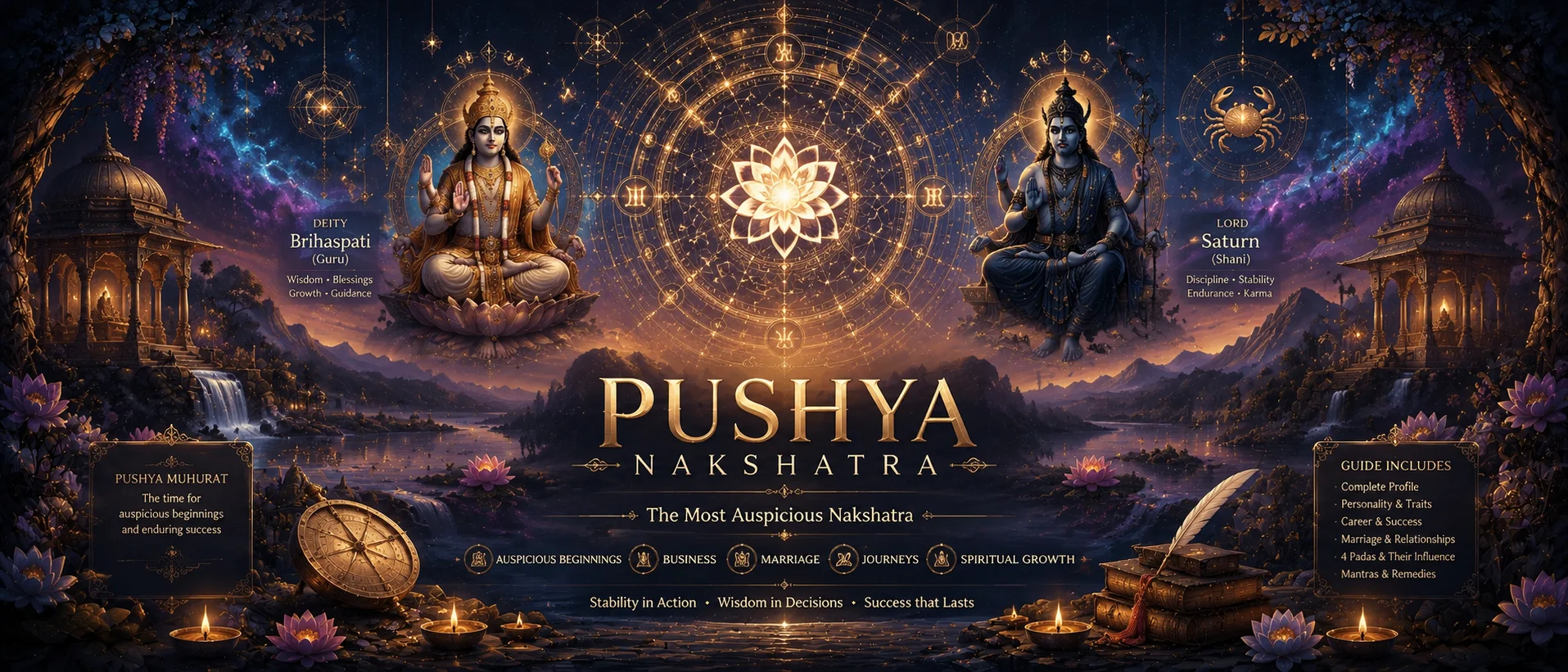 Pushya nakshatra most auspicious nakshatra Saturn ruled Vedic astrology