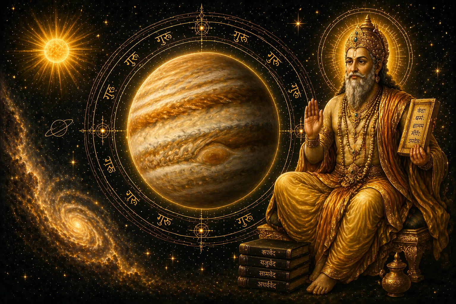 Guru hero banner showing Jupiter in Vedic astrology with wisdom and dharma symbolism