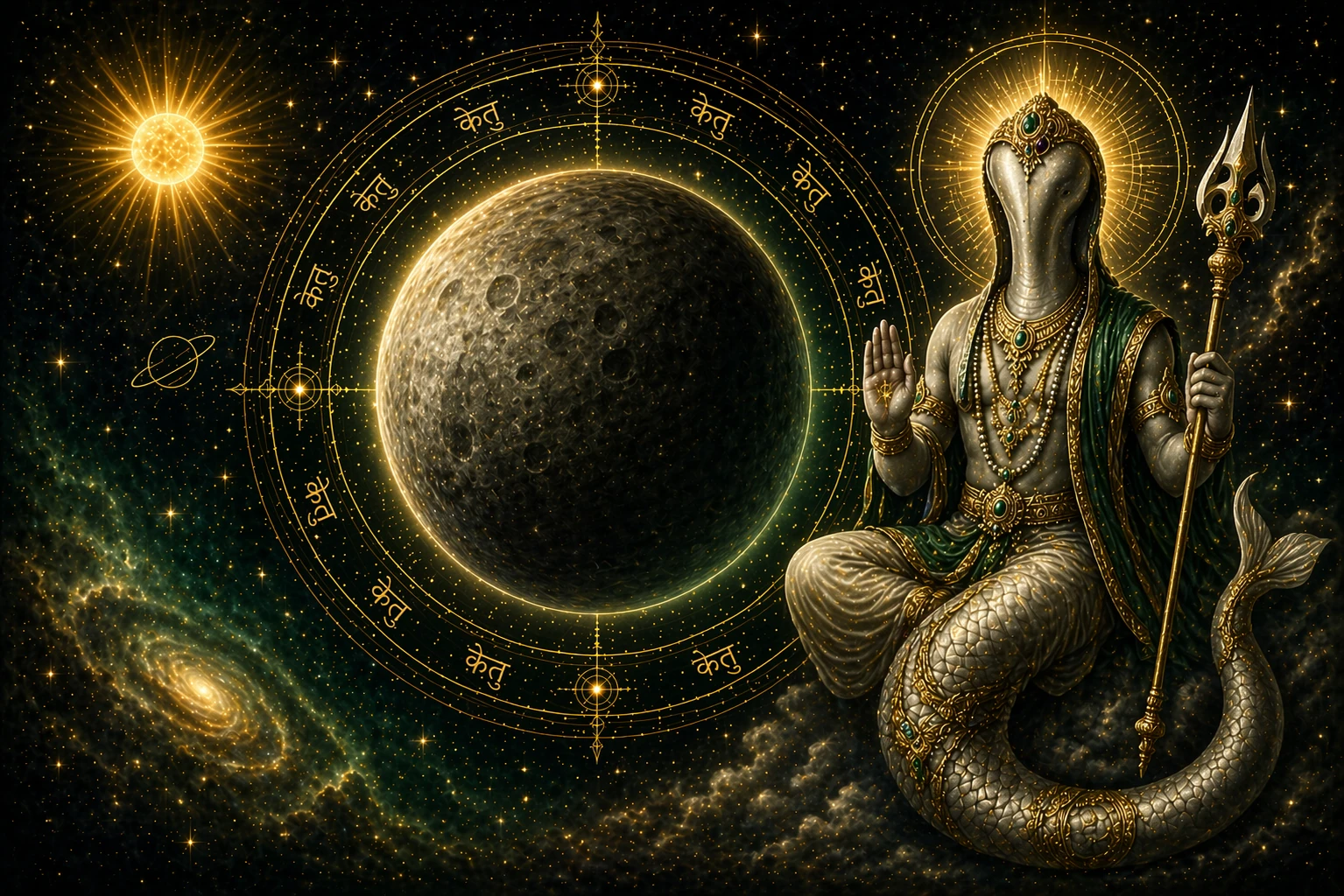 Ketu hero banner showing the south node in Vedic astrology with moksha symbolism