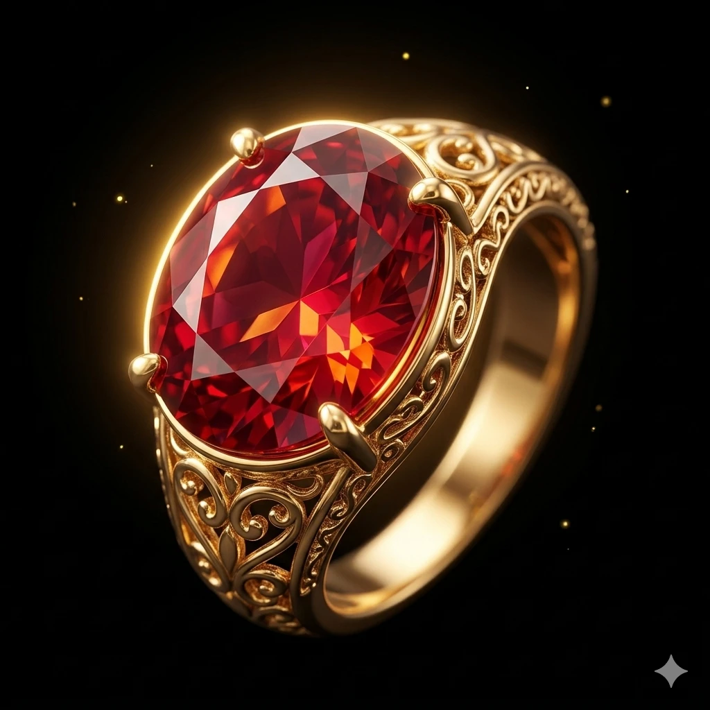 Ruby gemstone ring associated with Surya