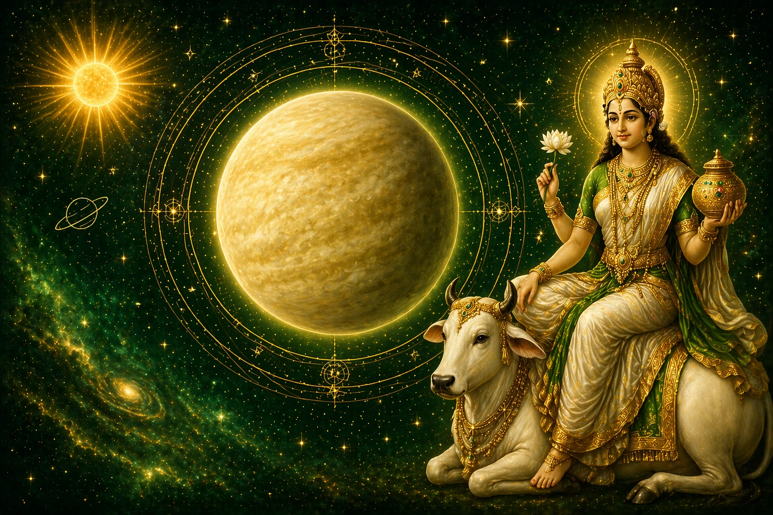 Shukra hero banner showing Venus in Vedic astrology with love and prosperity symbolism