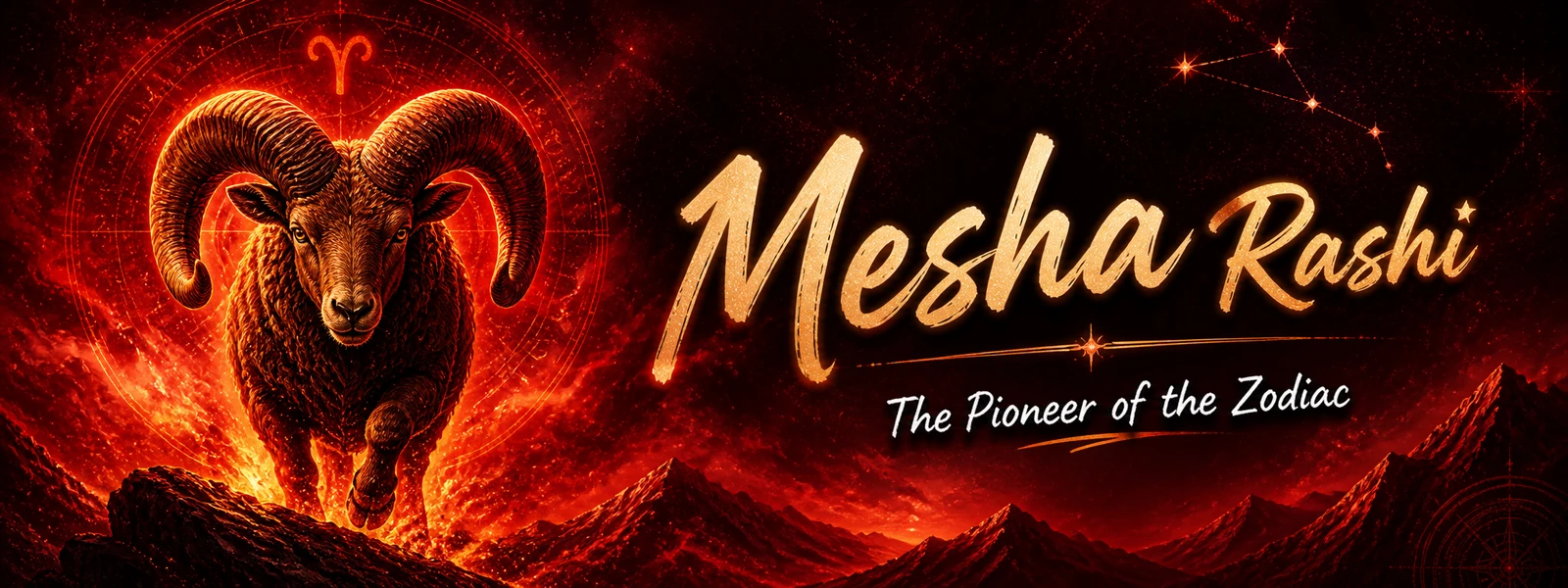 Mesha Rashi hero banner showing Aries Vedic astrology symbolism for Soul Infinity