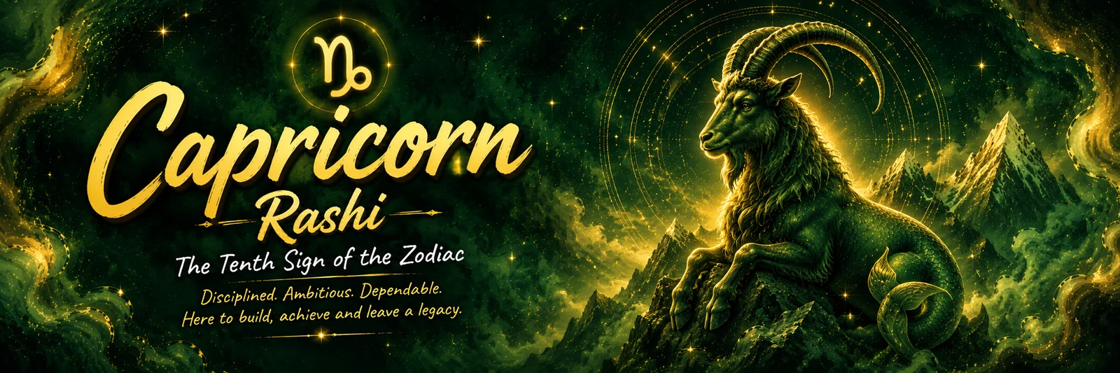 Makara Rashi hero banner showing Capricorn Vedic astrology symbolism for Soul Infinity