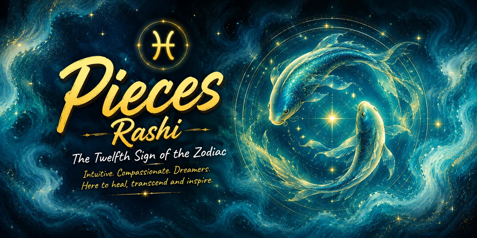 Meena Rashi hero banner showing Pisces Vedic astrology symbolism for Soul Infinity